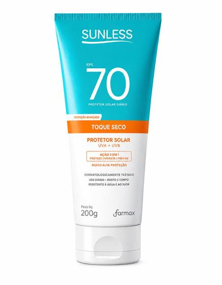 Protetor Solar FPS 70 Sunless 200g - Alta Proteção com Toque Seco e Resistência à Água