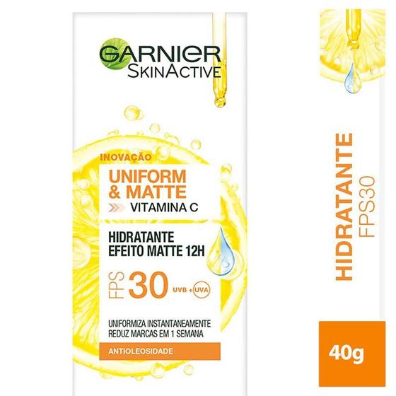 Imagem de Protetor Solar Hidratante Facial Garnier Uniform & Matte Vitamina C FPS 30 40g