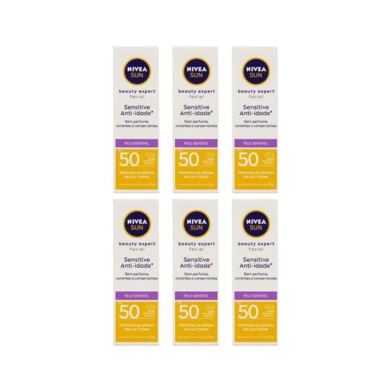 Imagem de Protetor Solar Nivea Facial 50G Beauty F50 Antidade- Kit 6Un