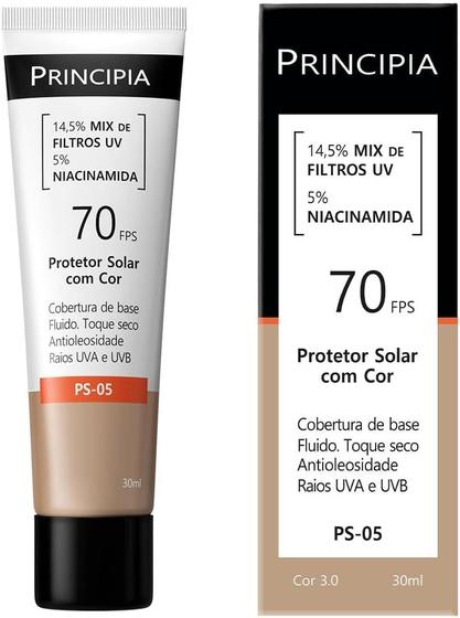 Protetor Solar Principia 14,5% Mix de Filtros UV + 5% Niacinamida FPS70 PS-05 Cor 3.0 30ml