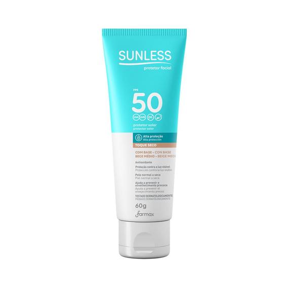 Imagem de Protetor Solar Sunless com Base Bege Médio FPS 50 Toque Seco com Efeito de Base 60g