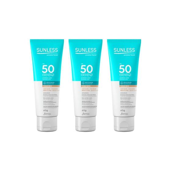 Imagem de Protetor Solar Sunless Facial F50 Com Base Claro 60G - 3Un