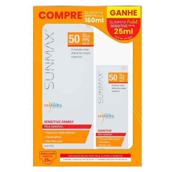 Protetor Solar Sunmax Sensitive FPS 50 160ml e Ganhe Sunmax FPS 50 25ml Menor preço em Protetor Solar Sunmax Sensitive FPS 50 160ml e Ganhe Sunmax FPS 50 25ml