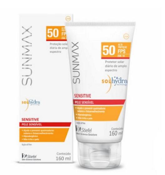 Protetor solar sunmax sensitive fps 50 corporal pele sensível com 160ml ...