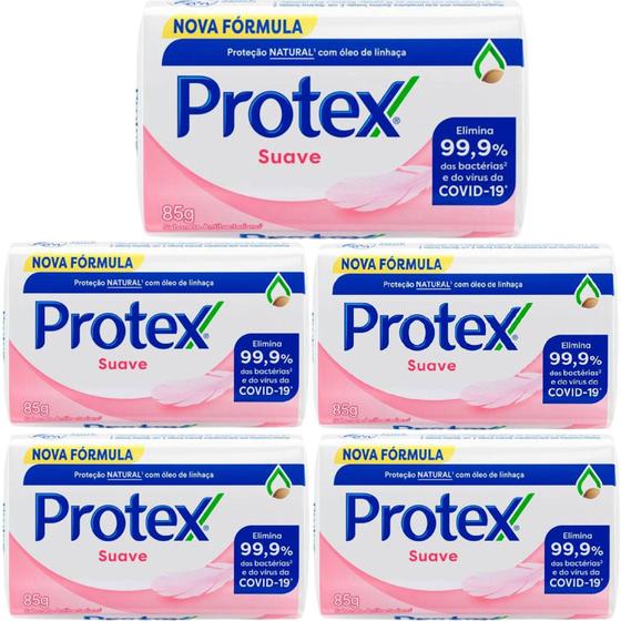 Imagem de Protex sabonete antibacteriano suave  são 5 unidades de 85 gramas