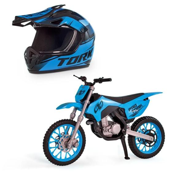 Imagem de Protork Pro Rider Cross com Moto e Mini Capacete Azul