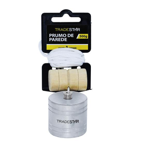 Imagem de Prumo Parede 500g Em Aço Corda Nylon Taco Madeira Tradestar