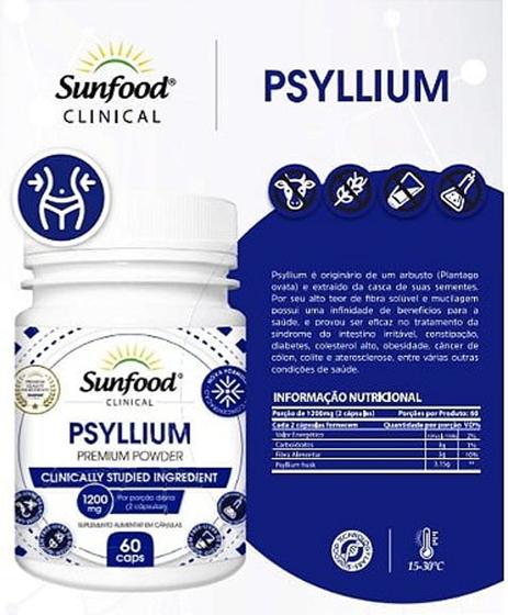 Imagem de Psyllium premium powder 1200mg 60 caps sunfood