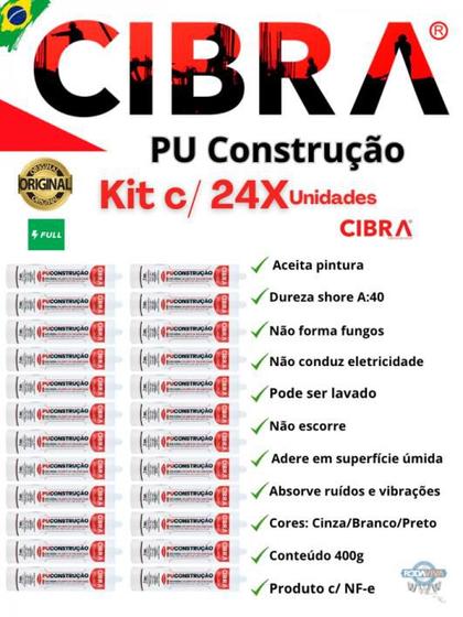 Imagem de Pu Construção Cola Selante de Poliuretano Cibra flex 400g Branco - Cx c/ 24 Unid.