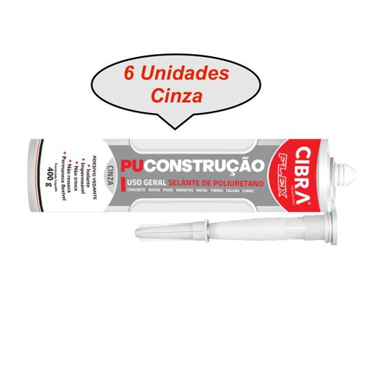 Imagem de Pu Construção Cola Selante De Poliuretano Cibra Flex 400g nas cores Cinza/Branco/Preto Cx c/ 6 Unid. Para Vedação De Calhas Rufos A: 40