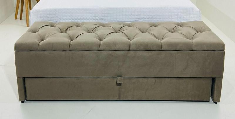 Imagem de Puf Baú Com Gaveta de Casal 140x50x45cm Na Cor Bege - Produto de Alta Qualidade e Conforto