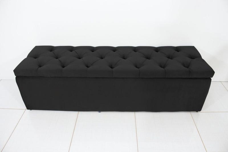 Imagem de Puf Baú Estofado Casal Tamanho de 140x40x45cm Preto - Tecido Em Veludo Suede Liso - Alta Qualidade