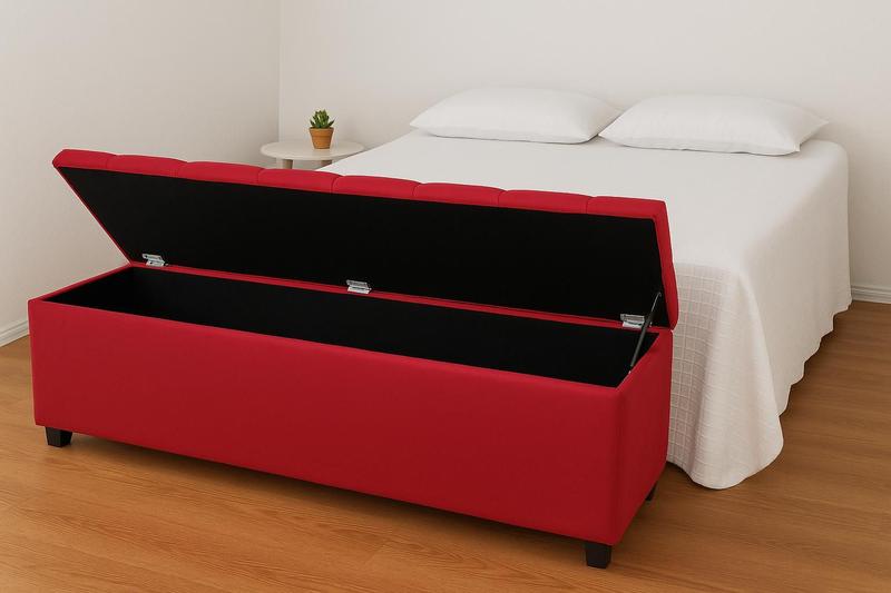 Imagem de Puf Baú Recamier Estofado Casal Cor Vermelho 140x40x45cm Tecido Em Veludo Suede Liso - Alta Qualidade