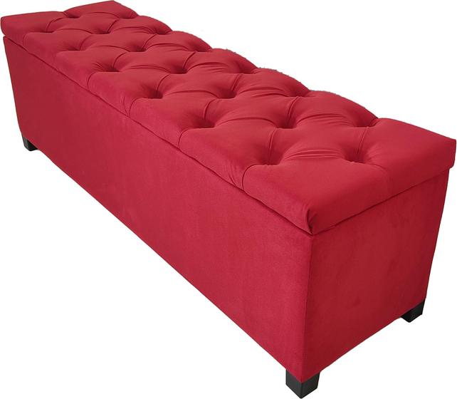 Imagem de Puf Baú Recamier Estofado Casal Cor Vermelho 140x40x45cm Tecido Em Veludo Suede Liso - Alta Qualidade