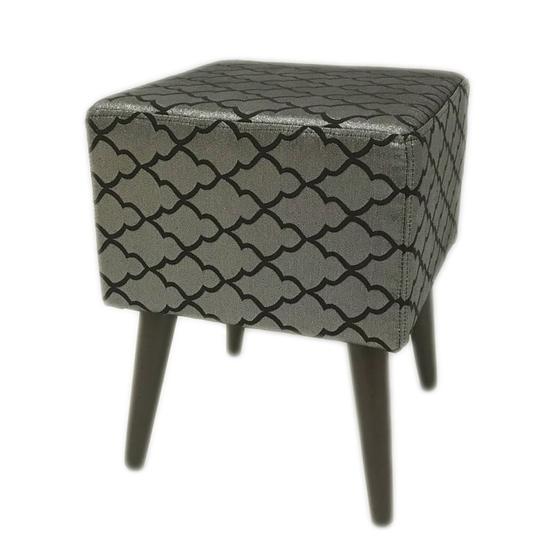 Imagem de Puff Angel Quadrado Jacquard Luxo Prata com Preto Geométrico