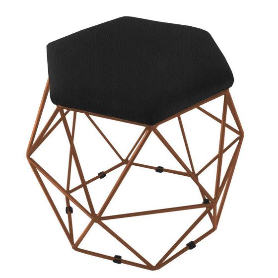 Imagem de Puff Aramado Bronze Assento Hexagonal material sintético Preto - DS Móveis