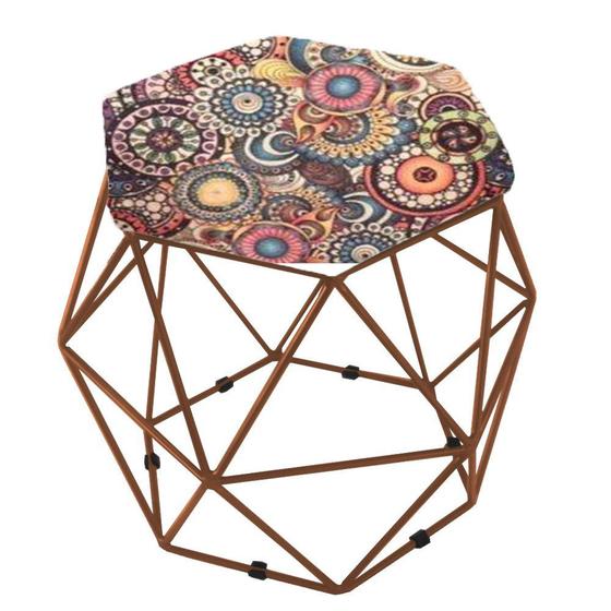 Imagem de Puff Aramado Bronze Assento Hexagonal Suede Mosaico - SA Móveis