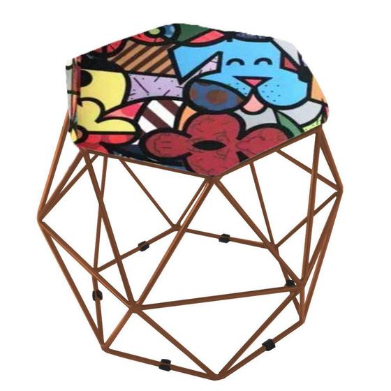 Imagem de Puff Aramado Bronze Assento Hexagonal Suede Romero Brito - DS Móveis