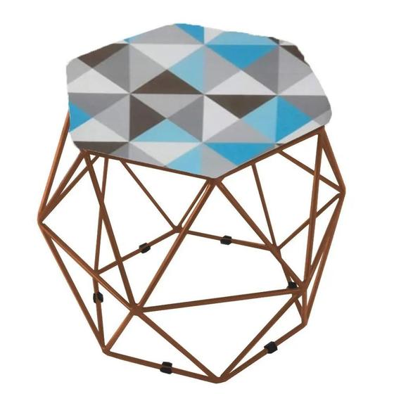 Imagem de Puff Aramado Bronze Assento Hexagonal Suede Triângulo Azul