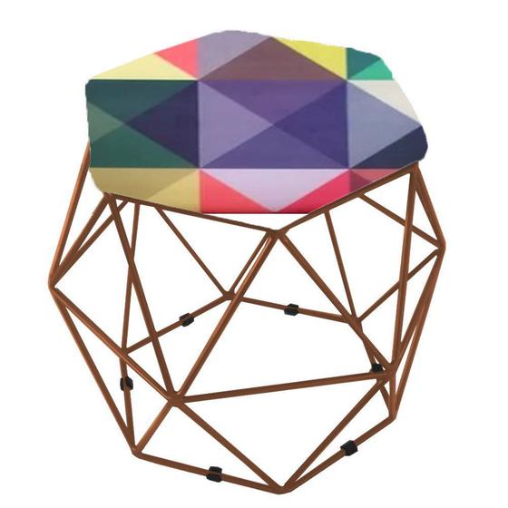 Imagem de Puff Aramado Bronze Assento Hexagonal Suede Triângulo Colorido - SA Móveis