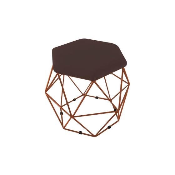 Imagem de Puff Aramado Onix Hexagonal Base Bronze Marrom Escuro