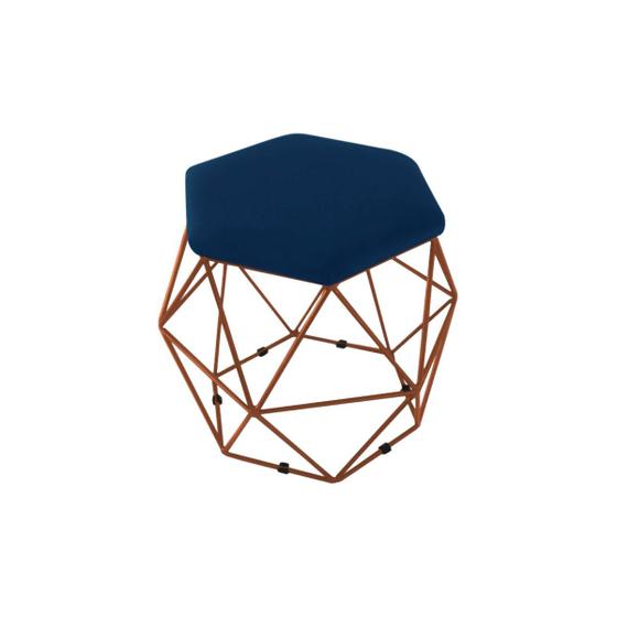 Imagem de Puff Aramado Onix Hexagonal Base Bronze material sintético Azul Marinho