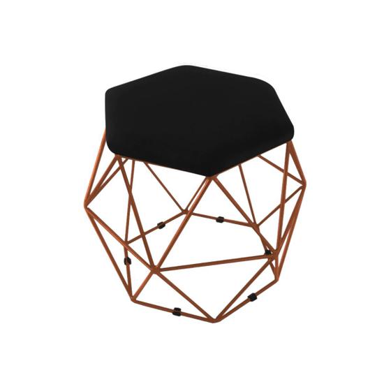 Imagem de Puff Aramado Onix Hexagonal Base Bronze Preto