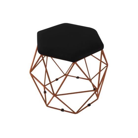Imagem de Puff Aramado Onix Hexagonal Base Bronze Preto
