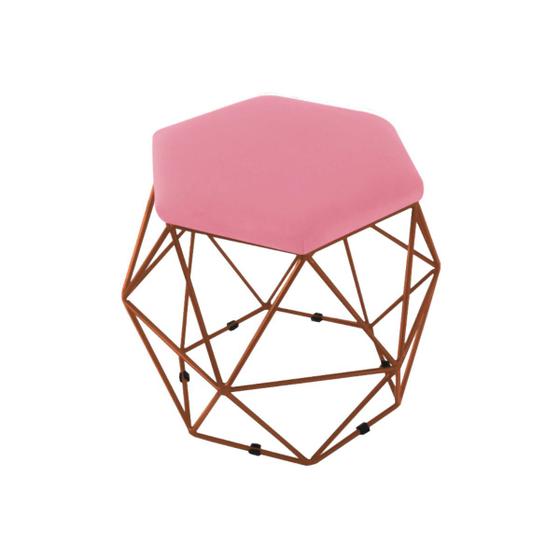 Imagem de Puff Aramado Onix Hexagonal Base Bronze Rosa