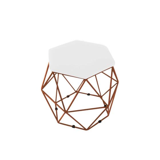 Imagem de Puff Aramado Onix Hexagonal Base Bronze Sintético  Branco