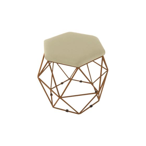 Imagem de Puff Aramado Onix Hexagonal Base Bronze Suede Bege