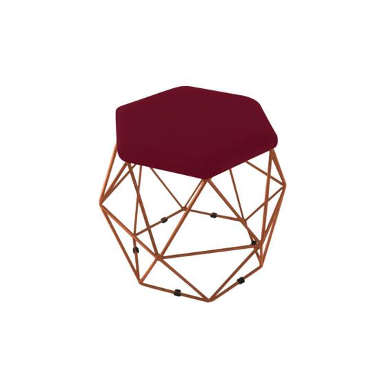 Imagem de Puff Aramado Onix Hexagonal Base Bronze Suede Marsala