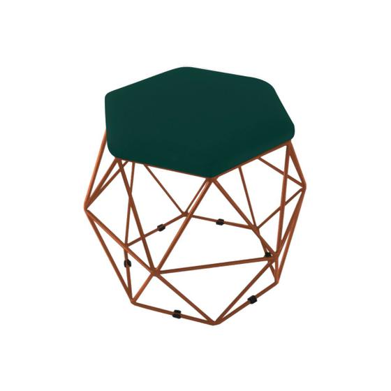 Imagem de Puff Aramado Onix Hexagonal Base Bronze Suede Verde Militar
