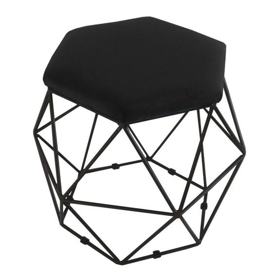 Imagem de Puff Aramado Preto Assento Hexagonal Suede Preto - DS Móveis