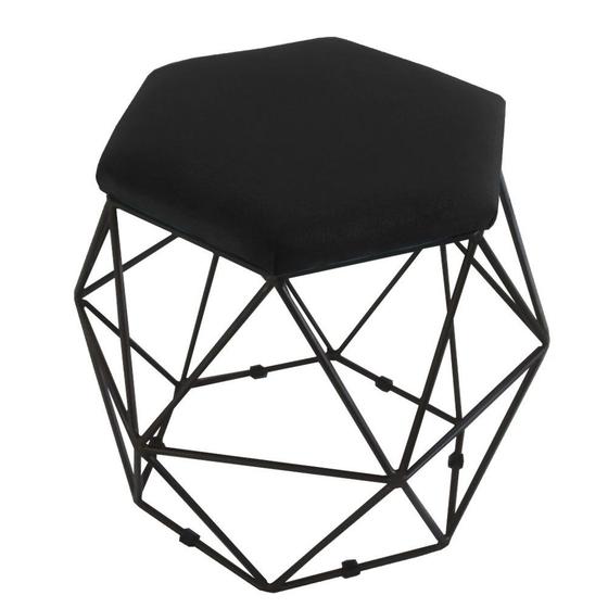 Imagem de Puff Aramado Preto Assento Hexagonal Suede Preto- SA Móveis