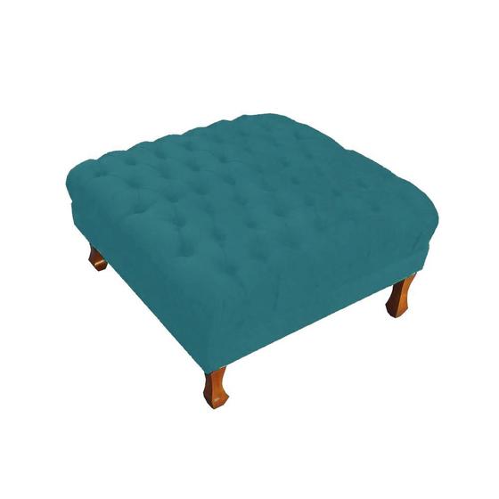 Imagem de Puff Assento Banco Retrô Luis Xv Capitonê 40 x 90 x 90cm Suede Azul Turquesa - DL DECOR