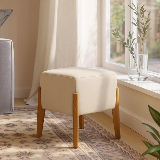 Puff Banqueta Ana Luxo Barato Sala Escritório/Quarto - Bege - Movelove Imagem de Puff Banqueta Ana Luxo Barato Sala Escritório/Quarto - Bege