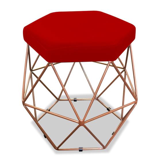 Imagem de Puff Banqueta Banqueta Bruna Decorativo Aramado Hexagono Bronze Suede Vermelho - DAMAFFÊ MÓVEIS