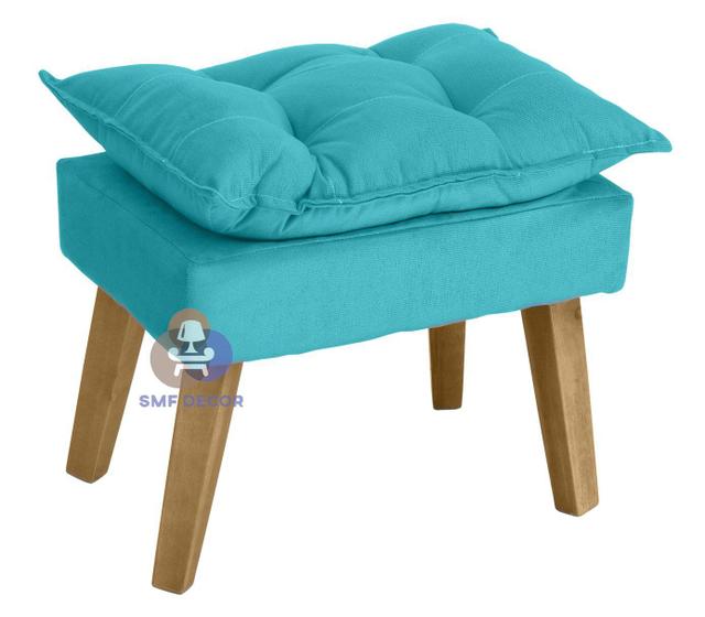 Imagem de Puff Banqueta Decorativa Glamour Azul Turquesa Com Pés Quadrado