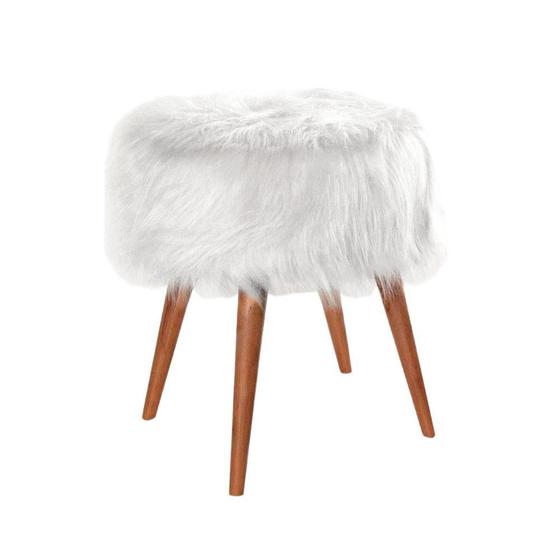 Imagem de Puff Banqueta Decorativa Pelo Alto Branco 4 Pés Palito Top