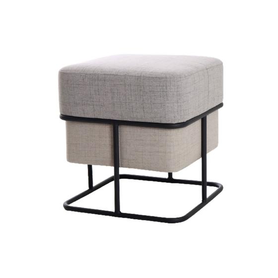 Imagem de Puff Banqueta Decorativo Dubai Quadrado 42x42cm tecido Linho Base Aço Preto Epóxi