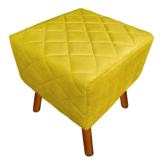 Imagem de Puff Banqueta Decorativo Estofado Para Quarto Closet Isabella Corano Amarelo - LM DECOR