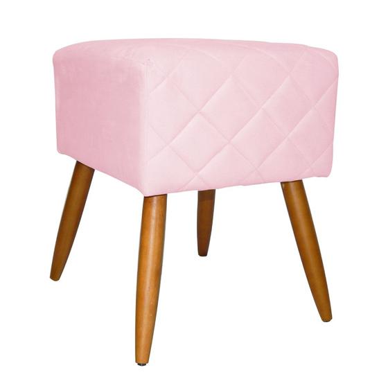 Imagem de Puff Banqueta Isabela em Tressê Pés Palito Suede Rosa Bebê - DS Estofados