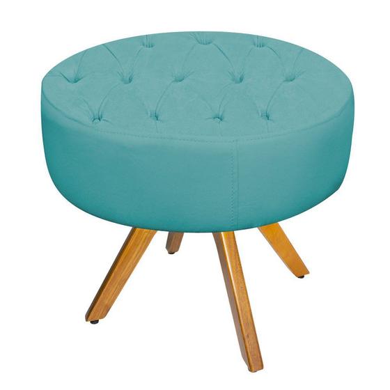 Imagem de Puff Banqueta Nanda Base Giratória de Madeira Sala Recepção Decor Suede Azul Turquesa - DAMAFFÊ MÓVEIS