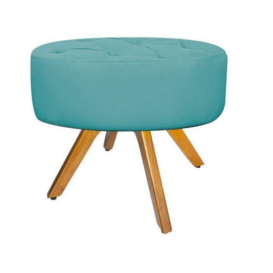 Imagem de Puff Banqueta Nanda Base Giratória de Madeira Suede Azul Turquesa - KDAcanto Móveis