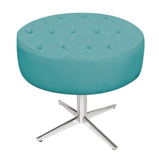 Imagem de Puff Banqueta Nanda Base Giratória de Metal Suede Azul Turquesa - DAMAFFÊ MÓVEIS