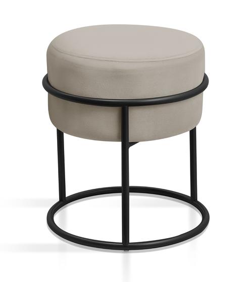 Imagem de puff banqueta redondo com tecido linho/veludo base em argola preta assento com espuma alta classe