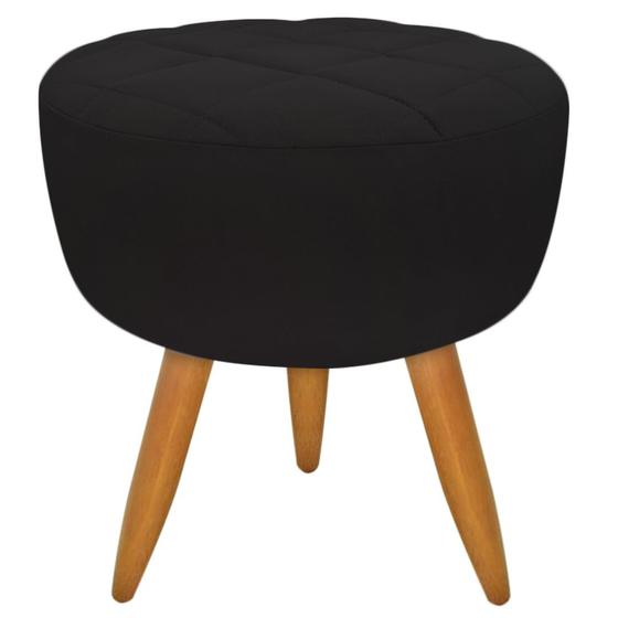 Imagem de Puff Banqueta Redondo Maitê Matelassê Suede Preto Decoração para Sala