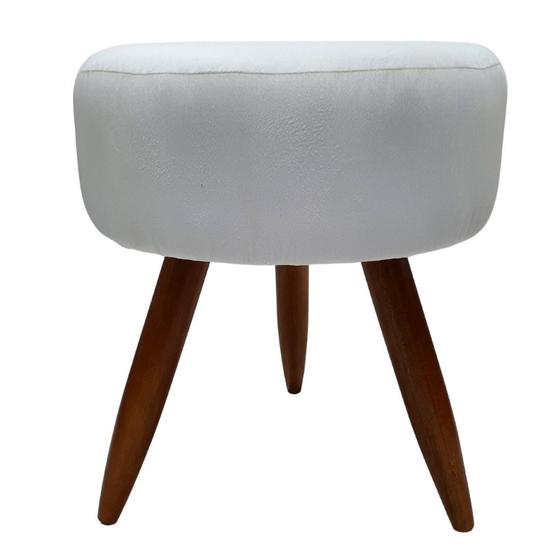 Imagem de Puff Banqueta Redondo Para Sala Quarto Penteadeira Suede Branco Pés Natural