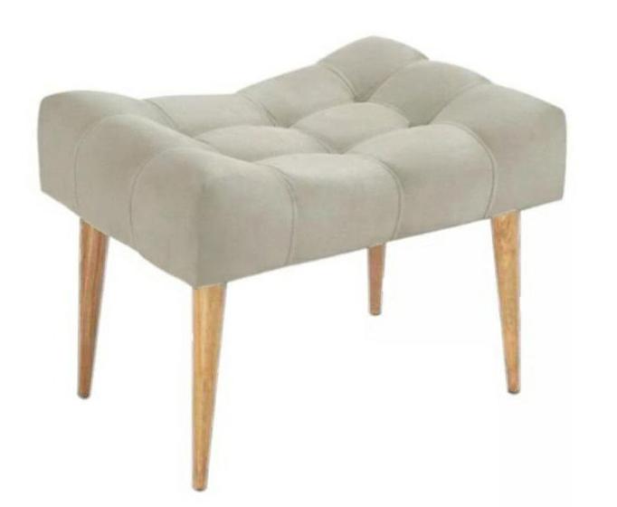 Puff banqueta retangular bege pé palito com detalhe em costura Menor preço em Puff banqueta retangular bege pé palito com detalhe em costura